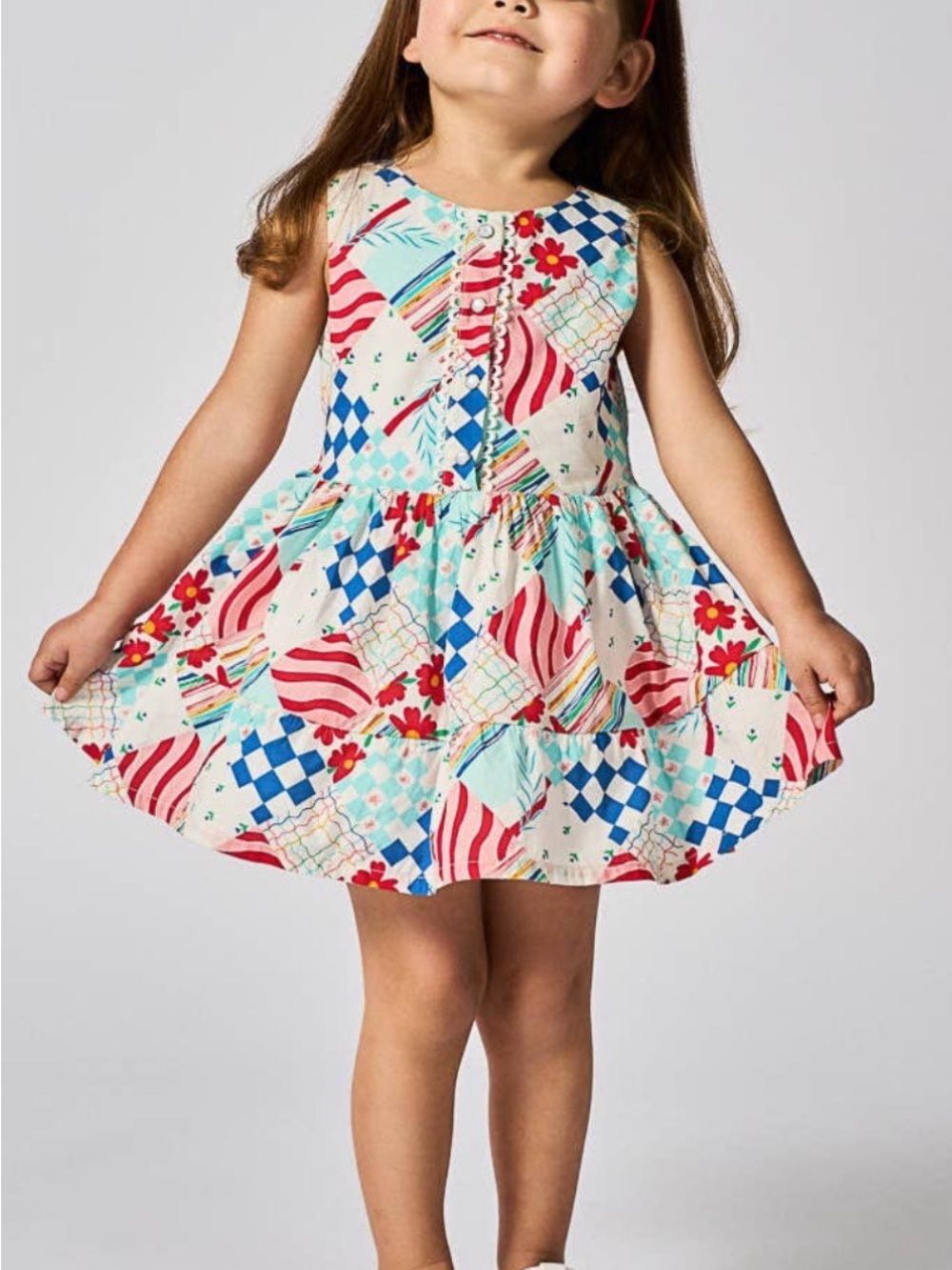 Finding Foxtail Girls Patchwork Parade Print Dress